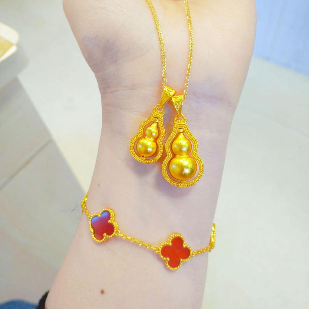 Trendy Internet Celebrity Style Rotating Fu Lu Gourd Charm Gold Necklace for Women