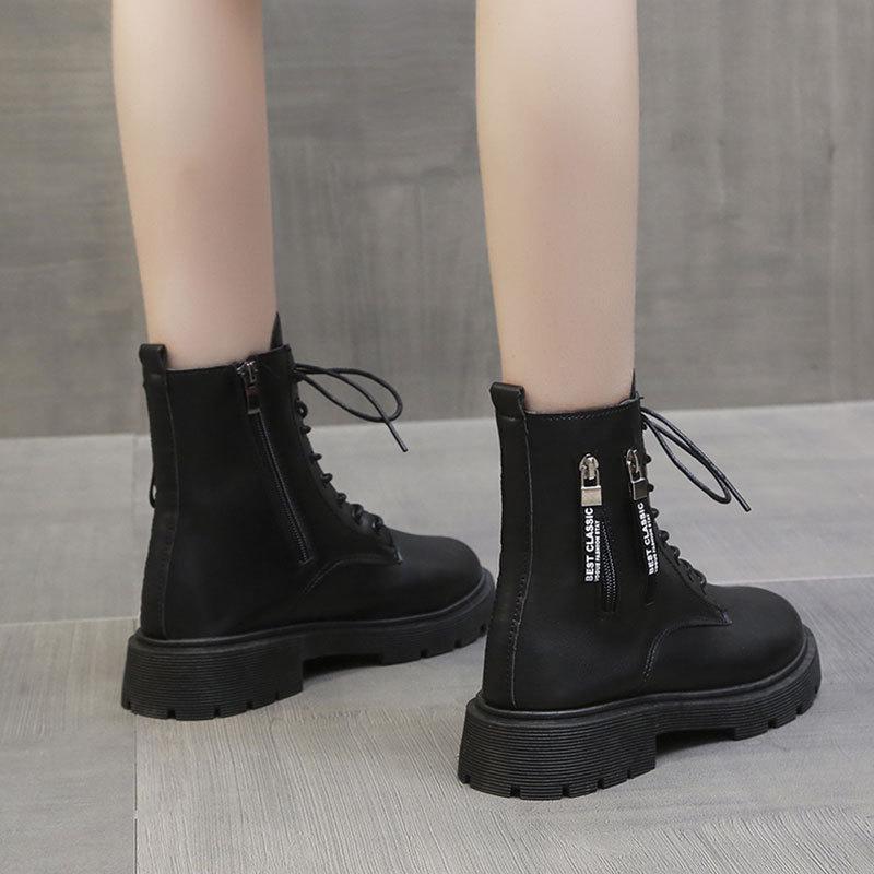 Fashion thick-soled round head velvet high-top cotton shoes women's autumn and winter temperament British style thick-heeled short boots