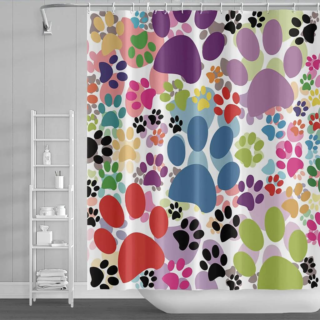 Raining Cats and Dogs Shower Curtain Funny Cartoon Cute Animal Hilarious Pets Playing Water Polyester Waterproof Bathroom Panels