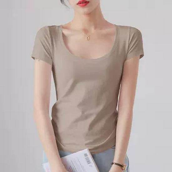 Dámské 2025 Slim Fit Bílé Tričko s Krátkým Rukávem a Kulatým Výstřihem z Čisté Bavlny