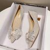 Fashion Crystal Rivets Bowknot High Heels Shoes Woman Pointed Toe Sequines Cloth Pumps Thin Heel Tacones De Mujer Bowknot Wedding Shoes