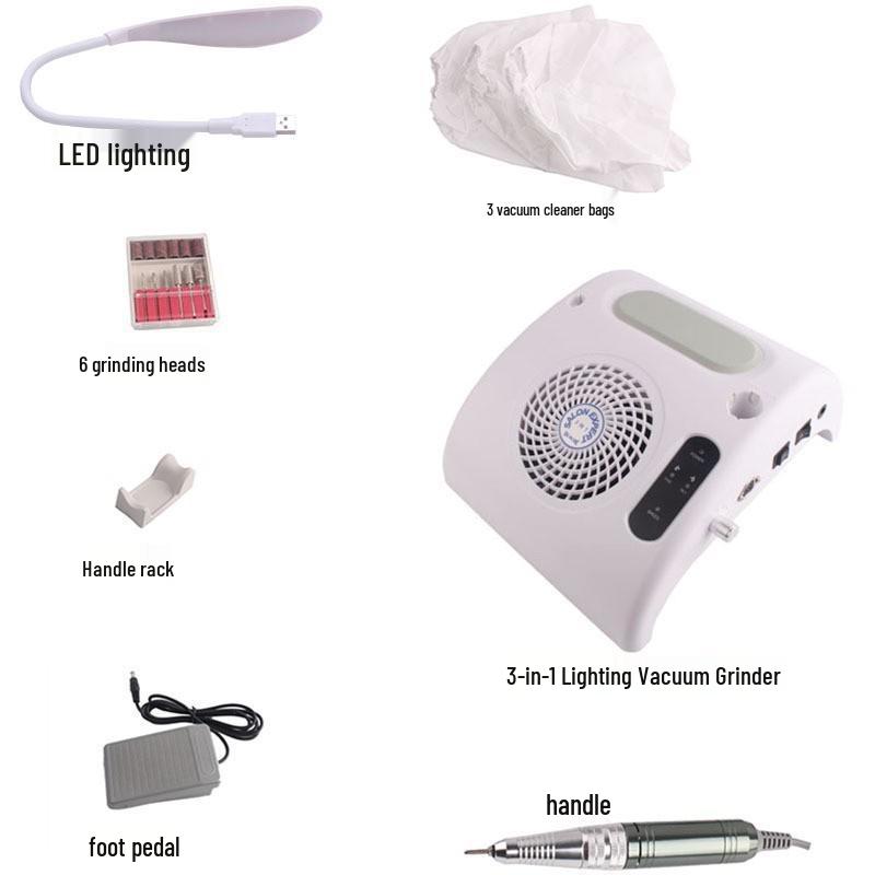 Portable 3-in-1 Desktop Manicure Tool: Grinder, Polisher, and Dust Suction with Lighting
