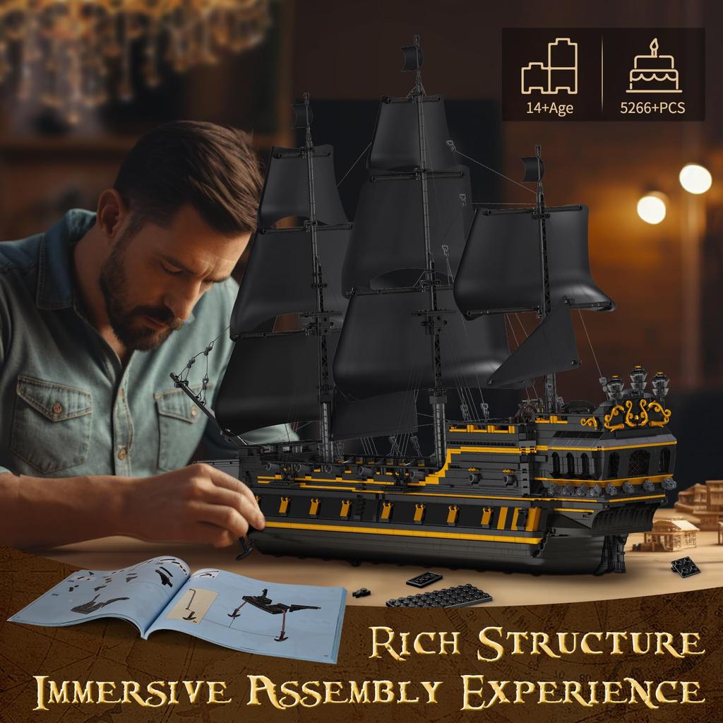 Mould King 13186 Model pirátské lodi Stavebnice MOC Černá perla Model plachetnice Stavební bloky Sada modelu lodi Sestavení Skvělé pro dárky a sbírky