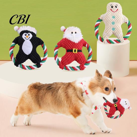 Plush Dog Toy with Sound Christmas Toy, Squeaky Chew Cotton Rope, Bite Resistant Pet Toys for Aggressive Chewers Holiday Small Medium Dogs,