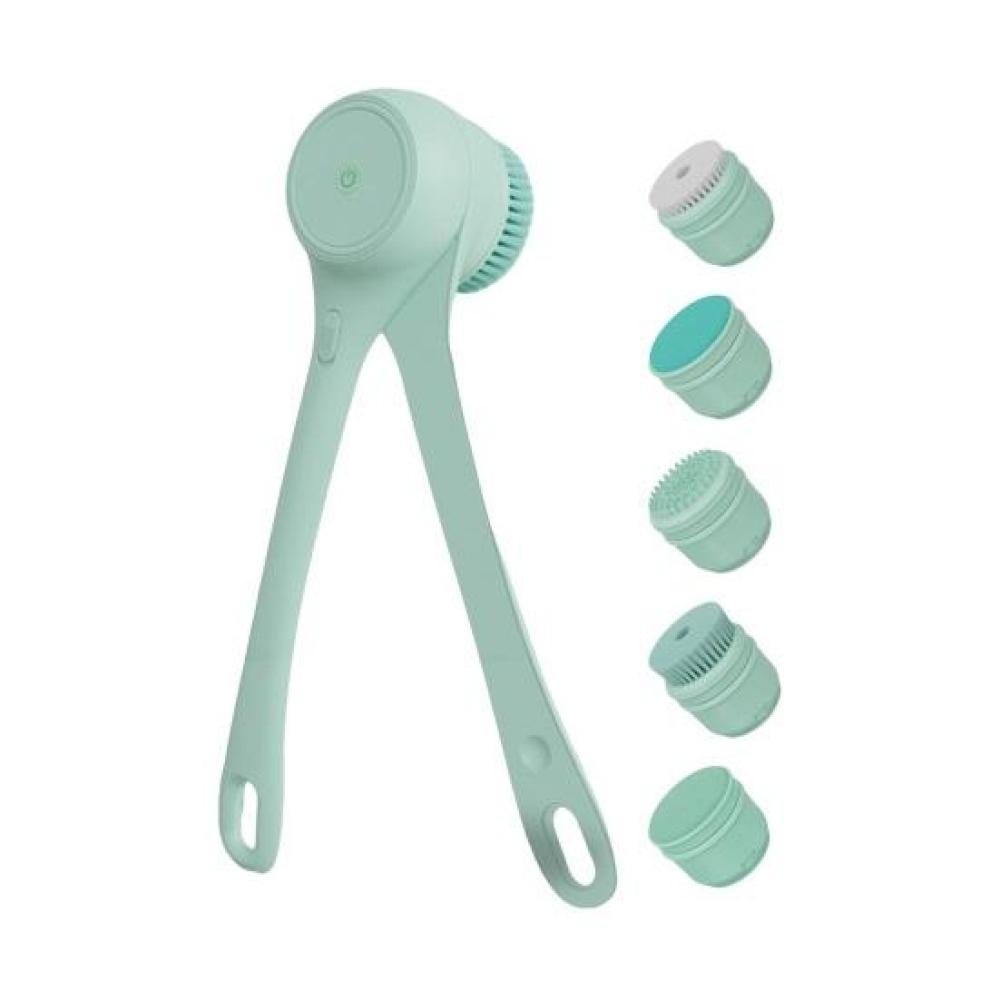 

Электрическая щетка для ванны с двойной ручкой и 5 насадками, автоматически вращающаяся отшелушивающая щетка для душа, водонепроницаемая щетка для тела, щетка для спины зелёный