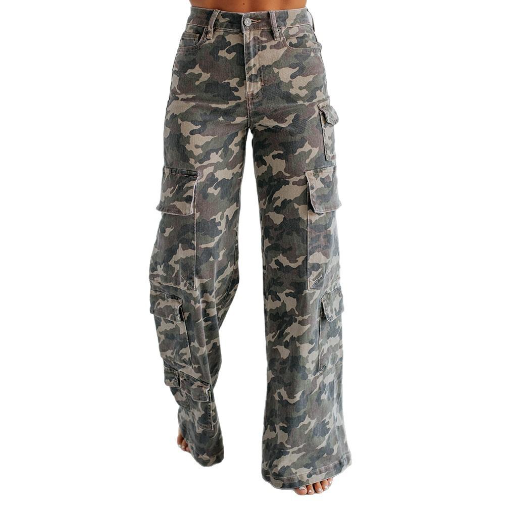Autumn New Fashionable Casual Camouflage Trousers Workwear Straight Leg Women s Vintage Jeans 2026 S камуфляжный