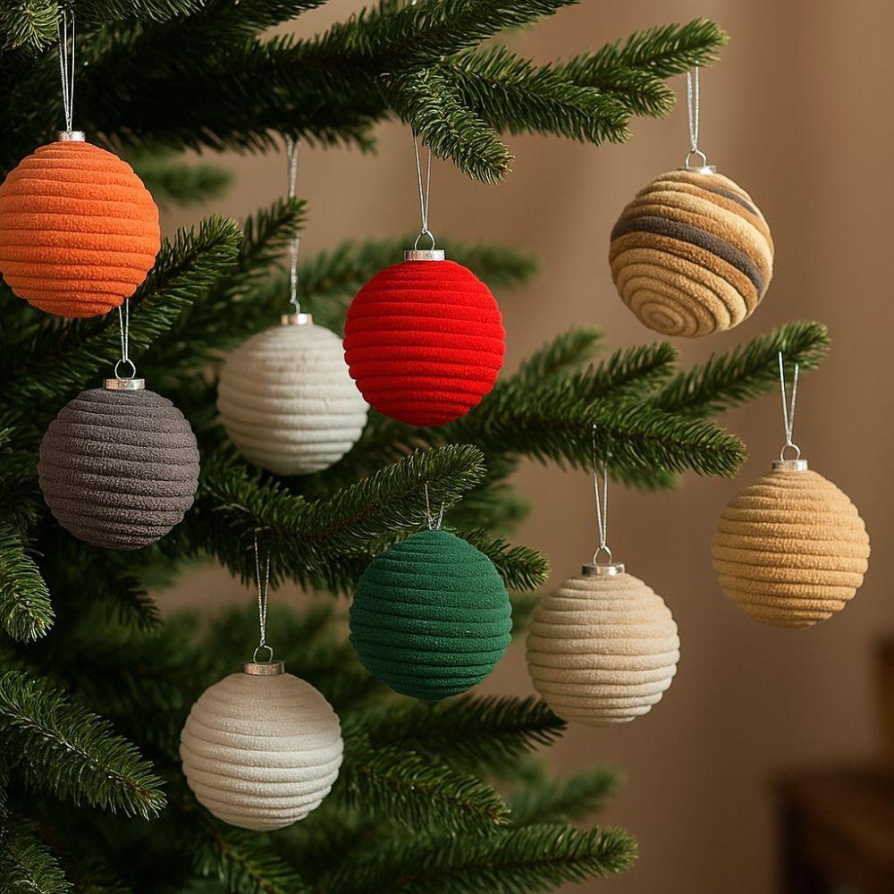 3pcs 7/10cm Christmas Ball Ornaments Flocking Shatterproof Xmas Spheres Pendant Plastic Christmas Tree Hangings Ball