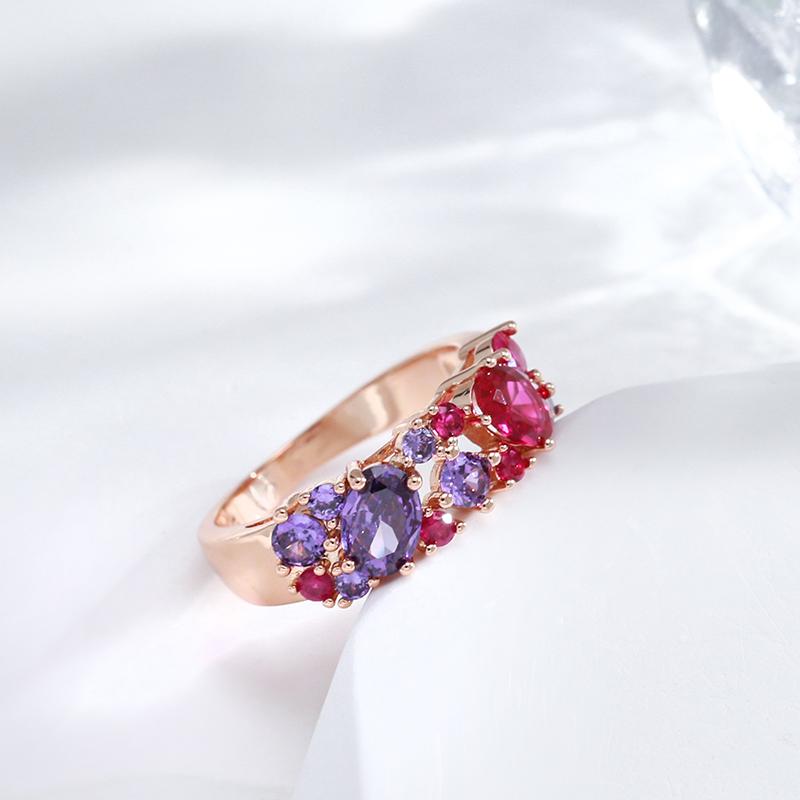 New Vintage Purple Natural Zircon Ring For Women Wide  Rose Gold Rings Ethnic Wedding Jewelry Daily Party Accessories