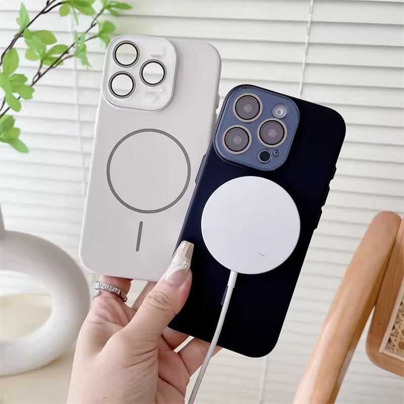 Luxury for Magsafe Wireless Charge Phone Case For iPhone 16 15 14 Pro 13 12 Pro Max Lens Protection Bumper Magnetic Back Cover