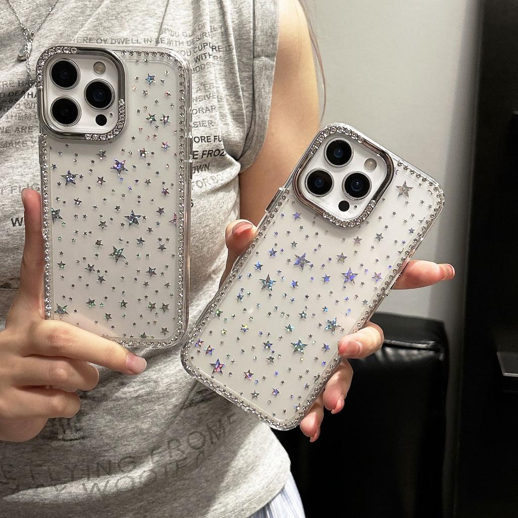 Single-sided diamond laser star mobile phone case is suitable for Apple 15/16 acrylic backplane 11/12 trend protective case