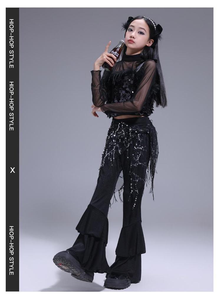 Korean Style Girls' Jazz Dance Costume Set: Cropped Vest Top & Sweatpants for Performances