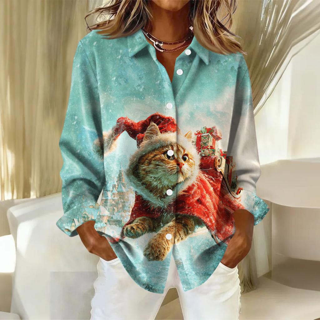 Dameskjorte med blomsterprintknapper, langermet avslappet vanlig skjorte bluser avslappet plussstørrelse basic topper