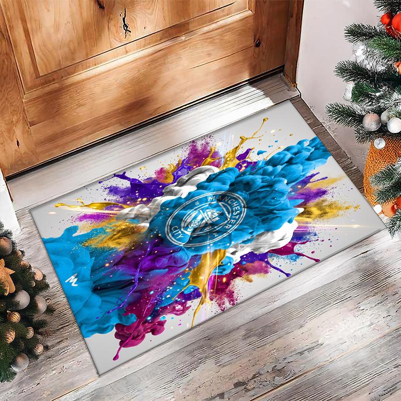 Manchester City Printed Flannel Area Rug Non Slip Soft Polyester Floor Carpet Indoor Decor Mat for Bedroom Living Room Sofa