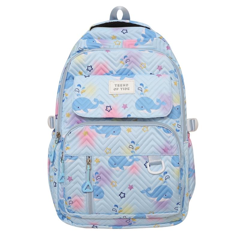 

Градиентный цвет Студенческий рюкзак Большой емкости Мультяшный рюкзак Женская школьная сумка светло-синий