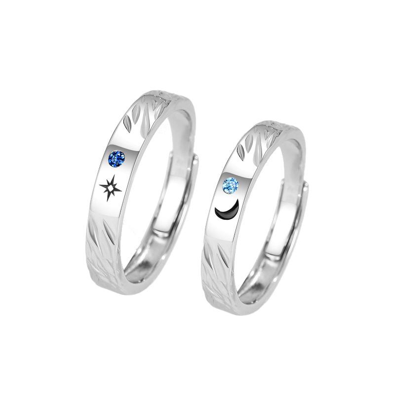 Original Design 999 Sterling Silver Galaxy Couple Rings - Romantic Qixi Gift for Students