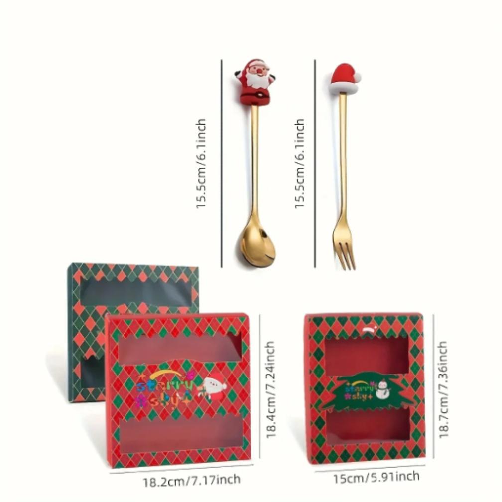 6Pcs Christmas Fork And Spoon Set Stainless Steel Creative Tableware Coffee Tea Dessert Forks And Spoons Gift Set