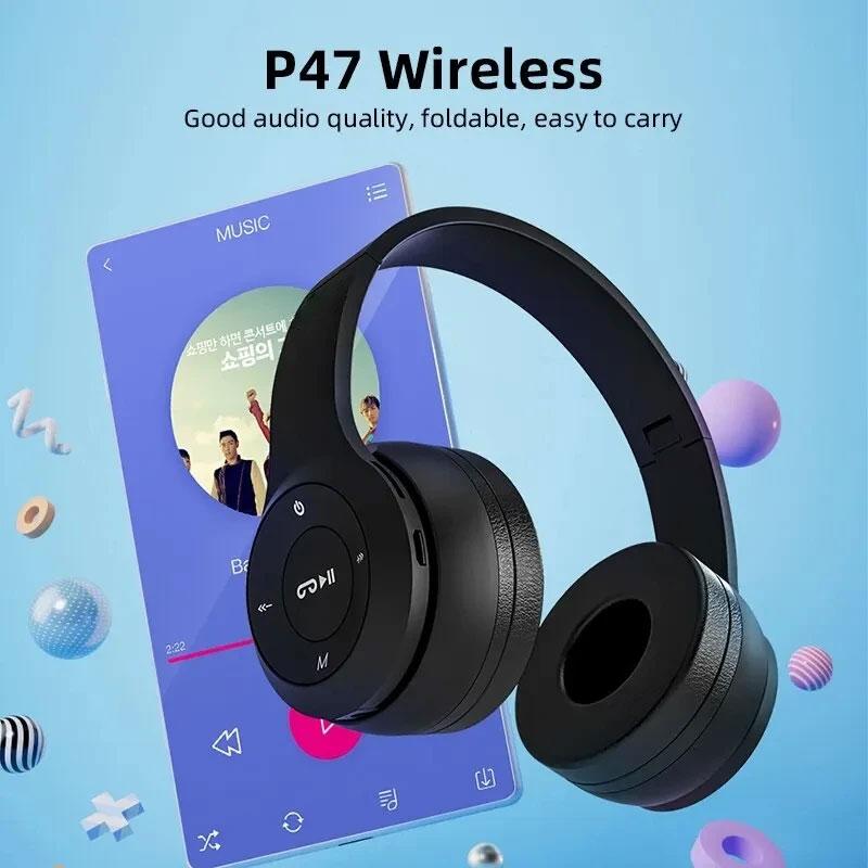 P47 Stereo Bluetooth 50 Folding Wireless Sports Headset Compatible with Huawei Xiaomi for Gaming and Music