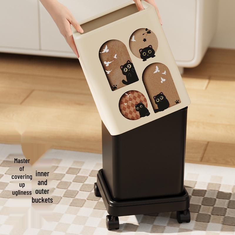 Retro Style High-End Trash Can with Wheels - Large Capacity for Living Room & Bathroom