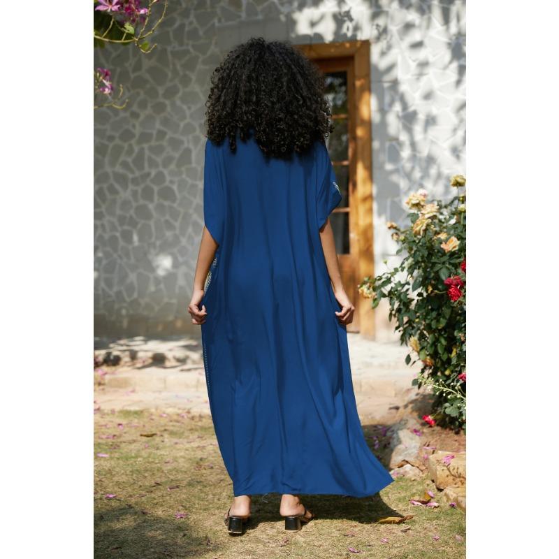 Damenmode Sommer Frühling Blumenmuster Druck 1/2 Ärmel V-Ausschnitt Lose Taille Freizeitkleider