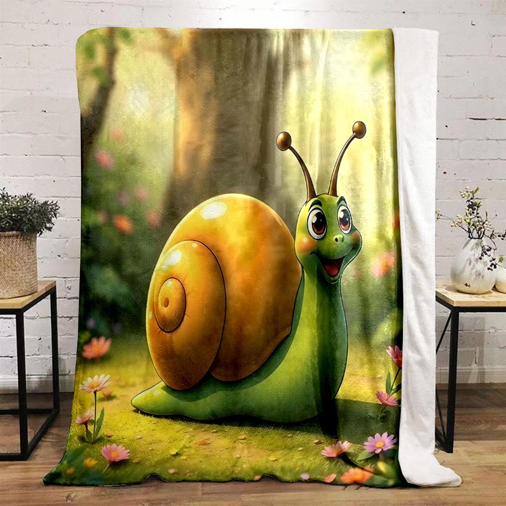 Smiling Cartoon Snail in Forest print blanket soft and cozy perfect for the living room bed sofa or a nap,gift