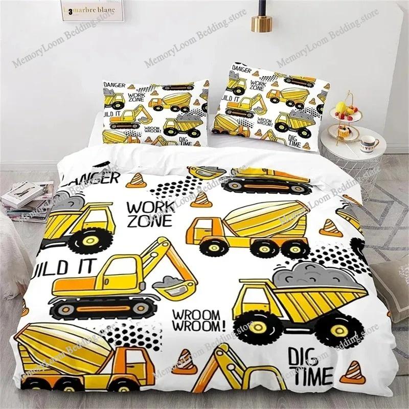 Bouwvoertuig Graafmachine Dekbedovertrek Set King Queen Volledige Maat Polyester Beddengoed Set Voor Kinderen Jongens Meisjes Dekbedovertrek