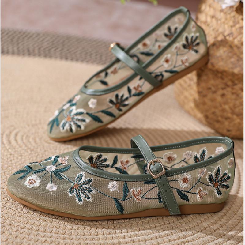 Móda 2025 Jaro Vysoce kvalitní Ležérní Síťované Dámské Baleríny, Ozdoba S Přezkou Velká Velikost Boty Mary Jane dámské boty