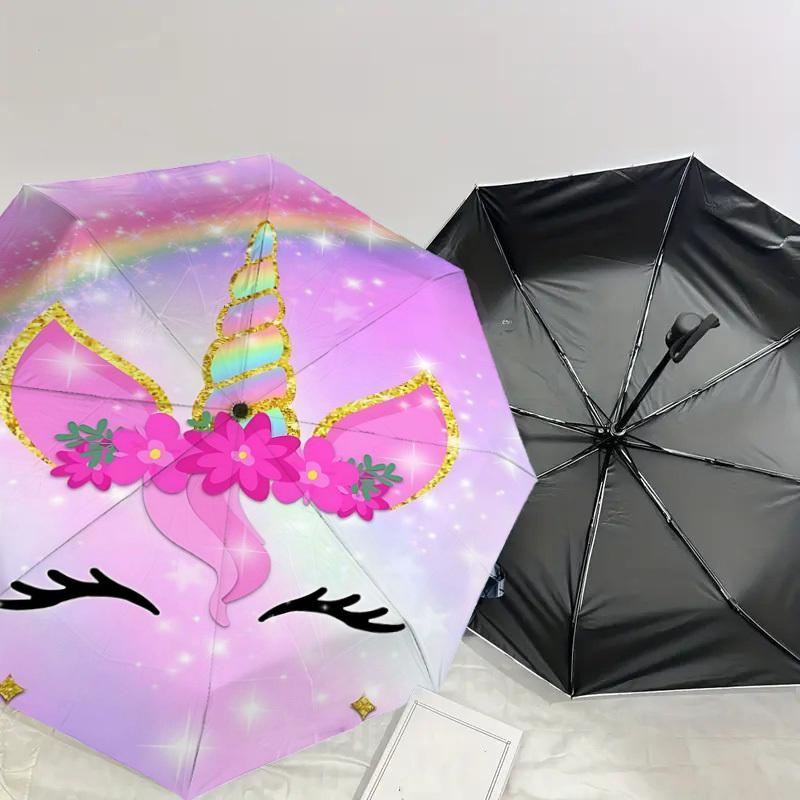 1PC Unicorn Rainbow Umbrella-8-Rib Reinforced Portable Folding Travel Suitable for All Seasons Outdoor Daily Use-Z0480