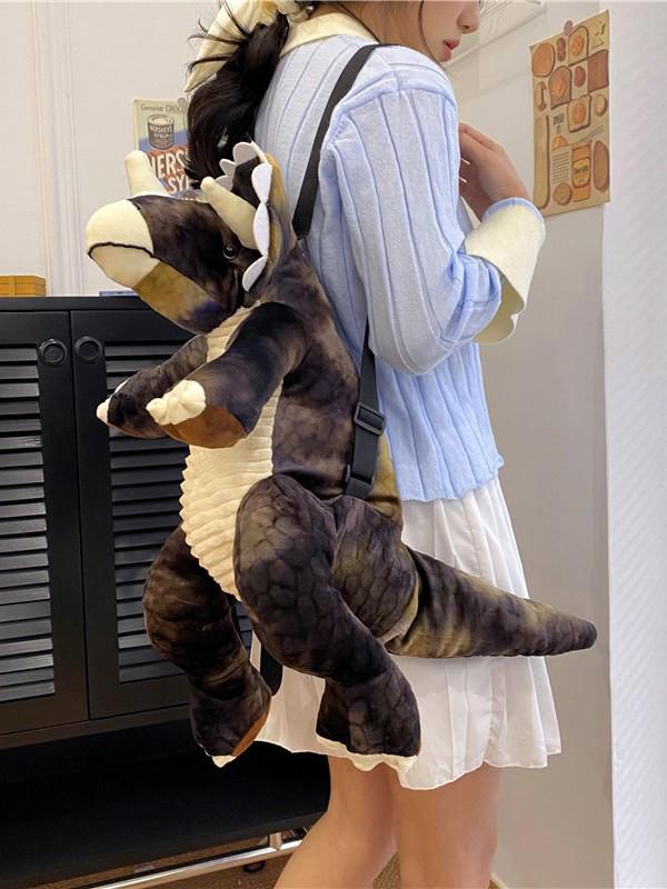 Winter Children's Dinosaur Plush Toy Bag - Tyrannosaurus & Triceratops Gift for Kids