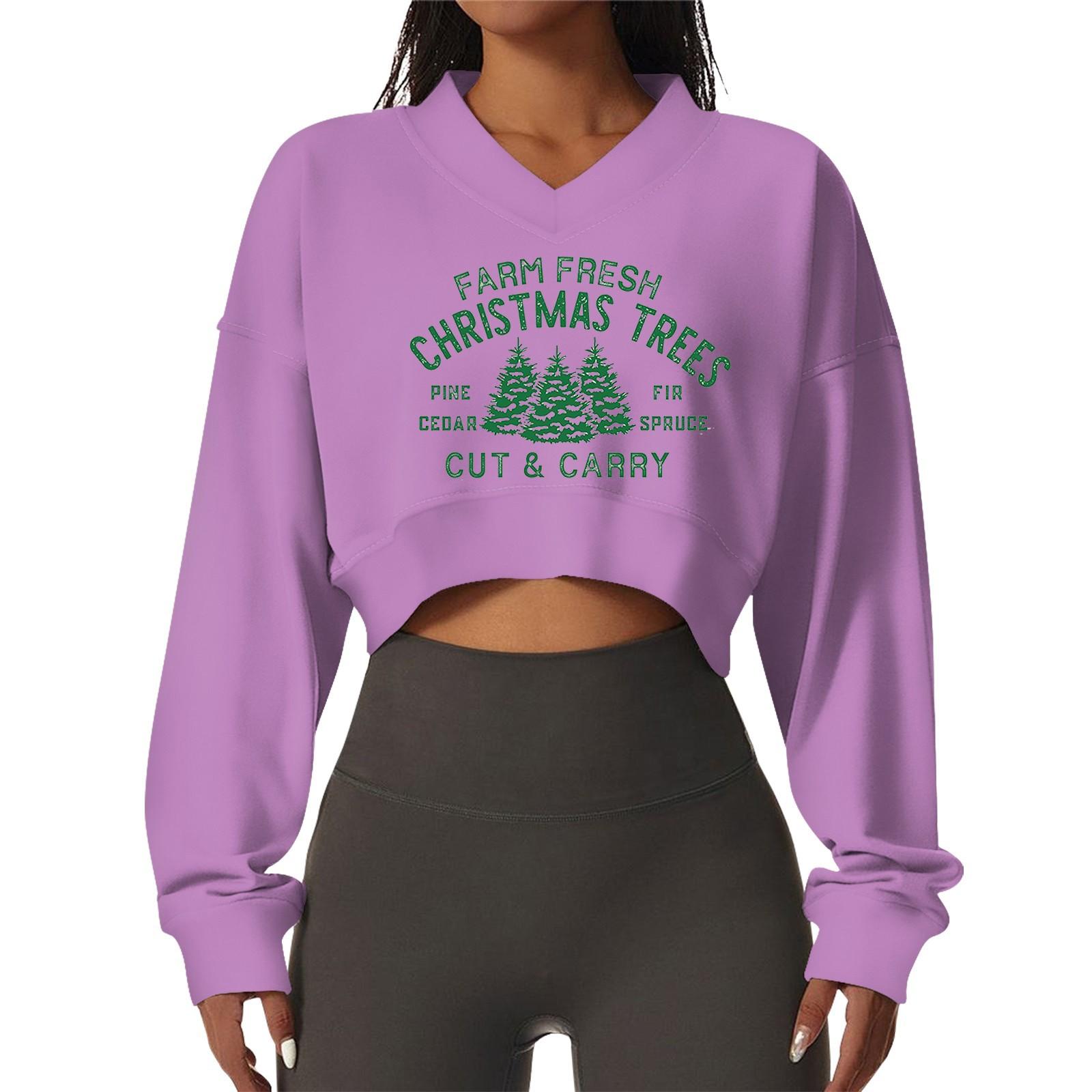 

Женская повседневная модная удобная мягкая спортивная толстовка с V-образным вырезом и рождественским принтом с длинным рукавом M фиолетовый