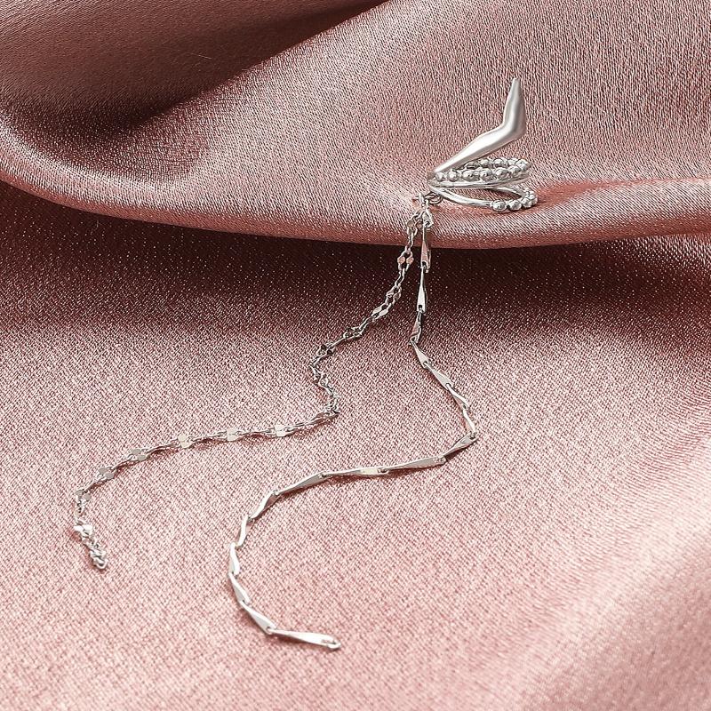 1pc Minimalist Metal Butterfly Wing Tassel Earring, Long Chain Ear Clip Style Jewelry for Women, Daily Decoration