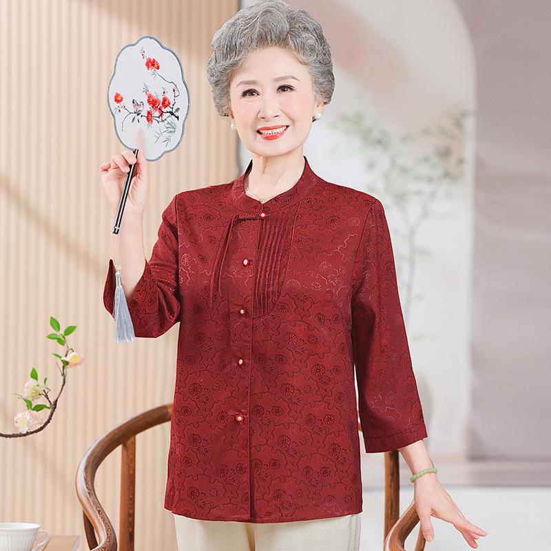 

2026 New Spring Style: Seven-Sleeve Chinese-Style Shirts for Middle-Aged and Elderly Women 3XL (recommended 115-130 jin) красный