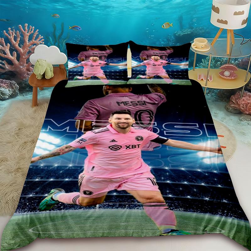 Bettbezug Lionel Messi Fußball Superstar Bettwäsche-Set Bedruckter Bettbezug Bettwäsche-Set Weiches King Full Size Bettwäsche-Set für Jungen
