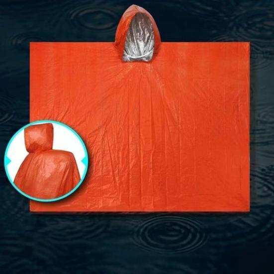 Noodoverlevingsponcho met thermische capuchon, draagbare outdoor deken met waterdichte en winddichte folie, ideaal voor kamperen, wandelen en reizen.