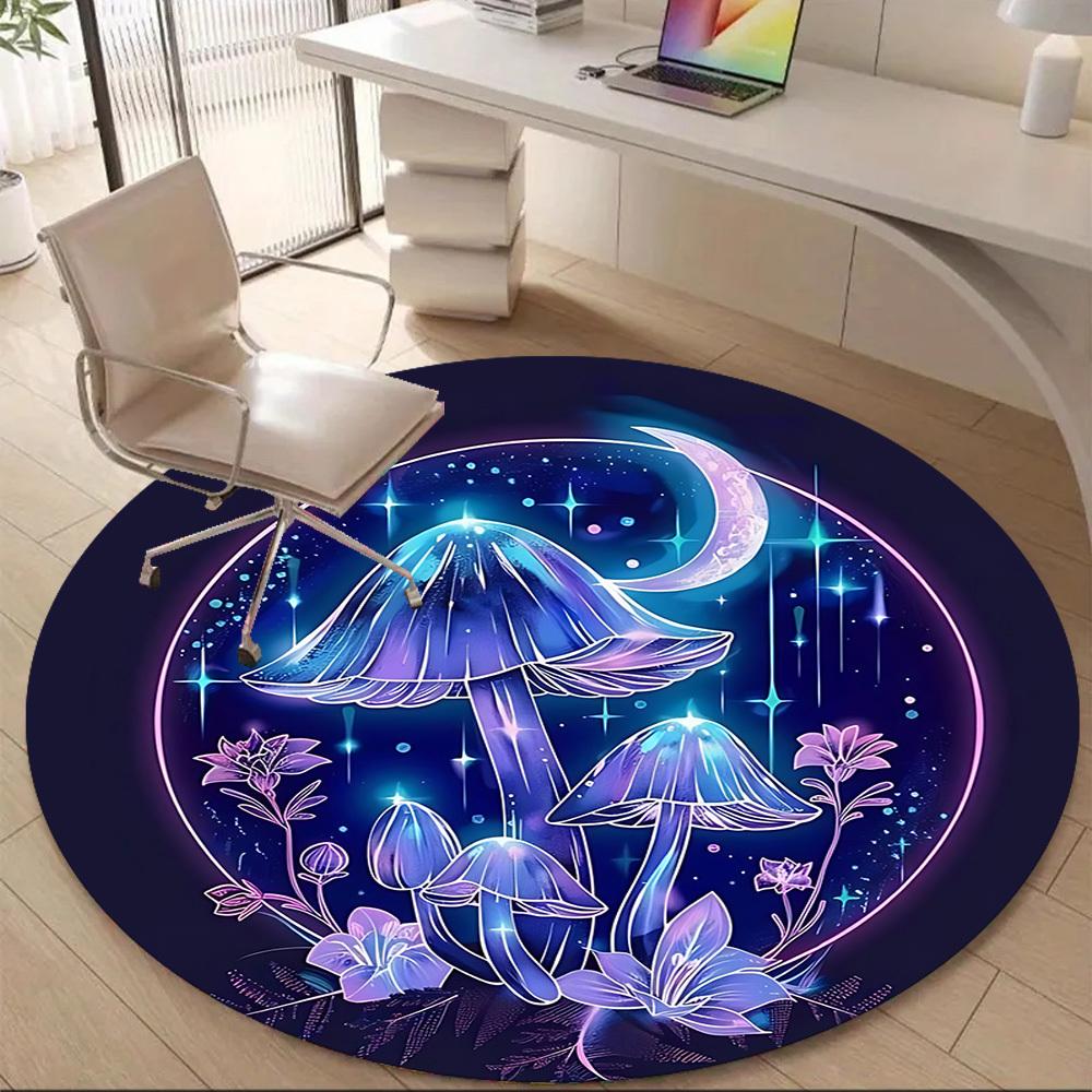 1PC Mushroom Fantasy Office Round Area Rug, Mat Suitable For Office, Under Office Chairs Bedroom Living Room Home Decor, Room Deco