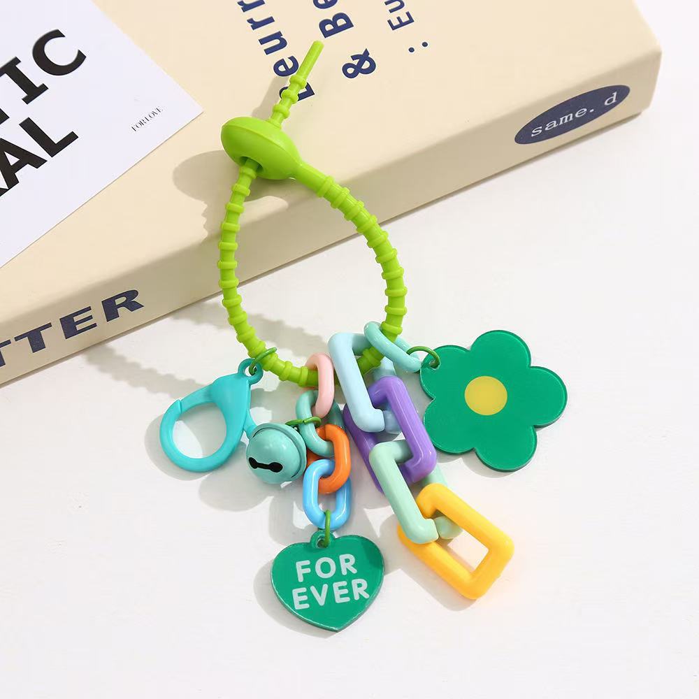Creative Candy Color Flower Heart Pendant Keychain Cute Small Flower Key Ring Bag Pendant Accessories Purse Accessories