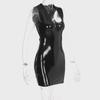 2024 High Elastic Mirror PU Leather V-Neck Sleeveless Sexy Dress for Women