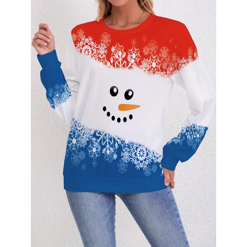 Womens Round Neck Pullover Sweatshirt With 3D Christmas Tree Print Casual Comfort Fit 2025