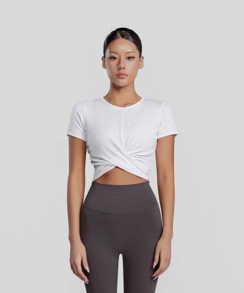 FREEDOM Ribbed Twist Crop Short Sleeve (White)
