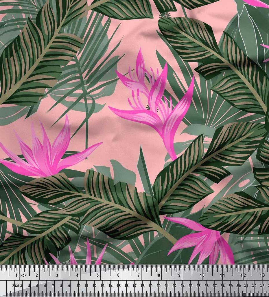 Soimoi Japan Crepe Satin Stoff Blomster & Blader Tropisk Stoff Prints etter meter 42 tommer