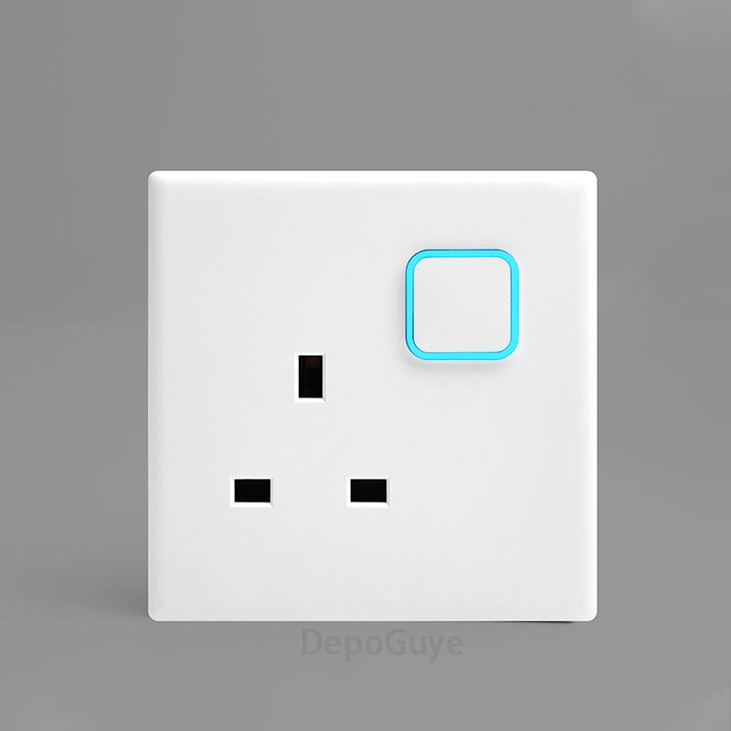White 1 2 3 4 Gang Button Light Switch Panel Blue LED Indicator,UK Standard Wall Socket Universal Dual 3Pin USB C Power Outlet