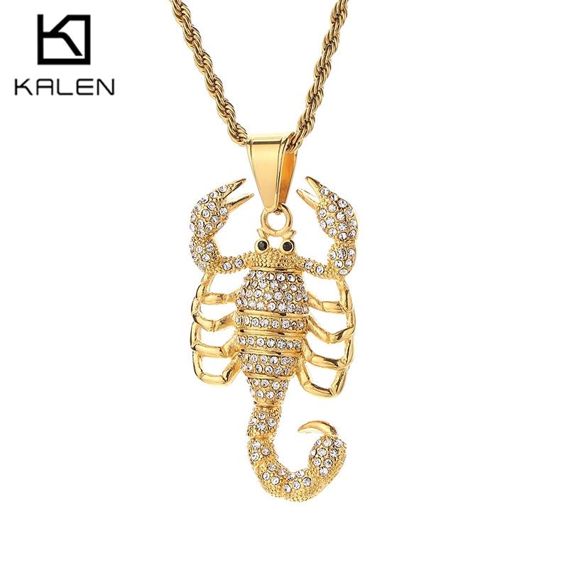 Full Zirconia Big Scorpion Pendant Necklace For Men Women Hip Hop Stainless Steel Trendy Jewelry Golden Animal Accessories Gift