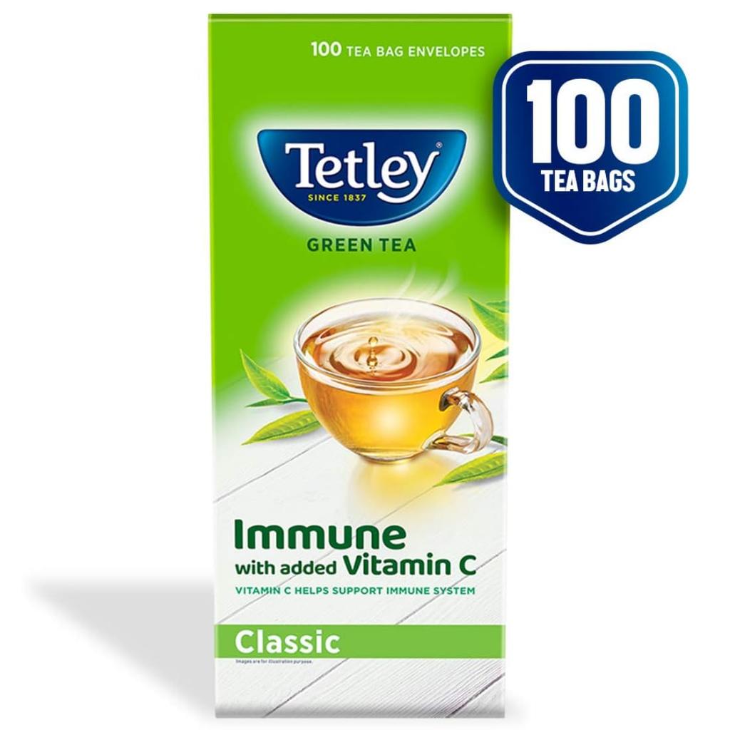 Tetley Green Tea Classic Refreshing Immune Support with Vitamin C 100 Tea Bags 140g