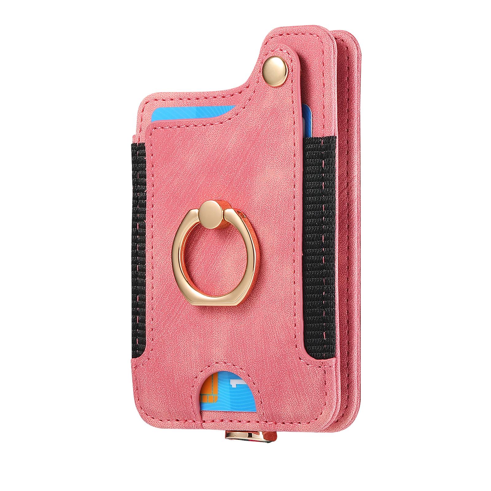 

KB-36 Retro Card Holder Adhesive Pouch Kickstand Card Bag with Ring Holder,Strap Black