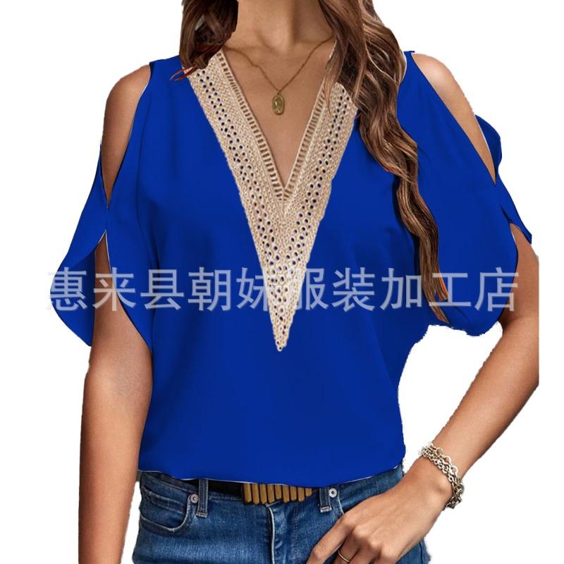 GMXIA Camicette e camicie da donna con scollo a V, maniche corte, stampa tinta unita casual alla moda