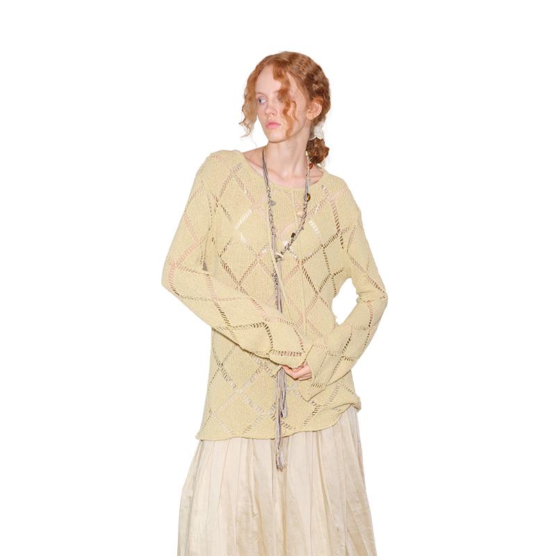 

GREEN BELT Women s Retro Diamond Cutout Knit Sweater L