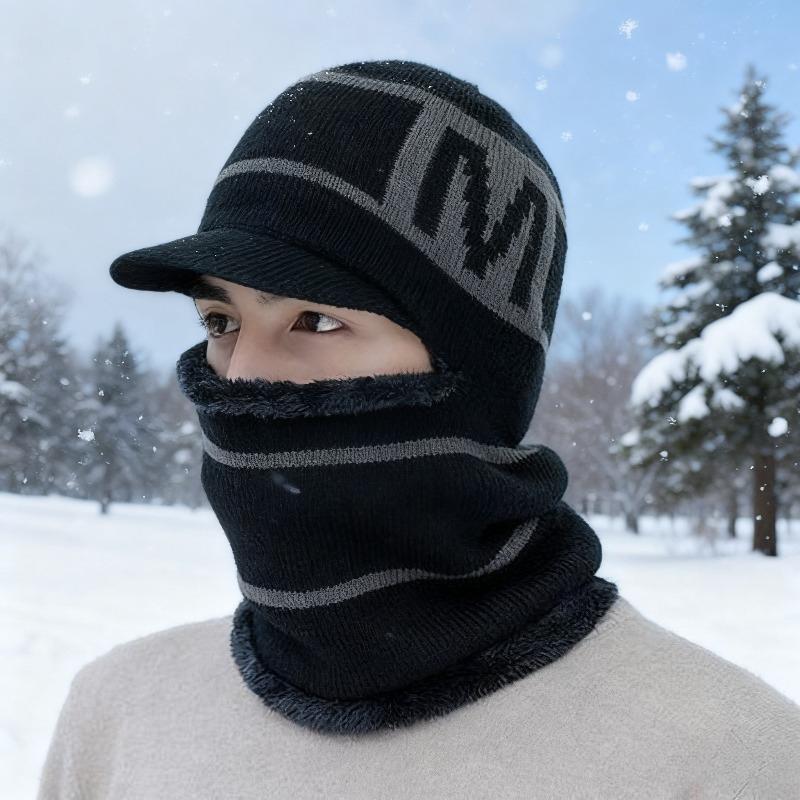 Winter Warm Knitted Hat Balaclava Pullover Hat and Scarf Set Windproof Ear Protection Hats Women Fashion Beanies