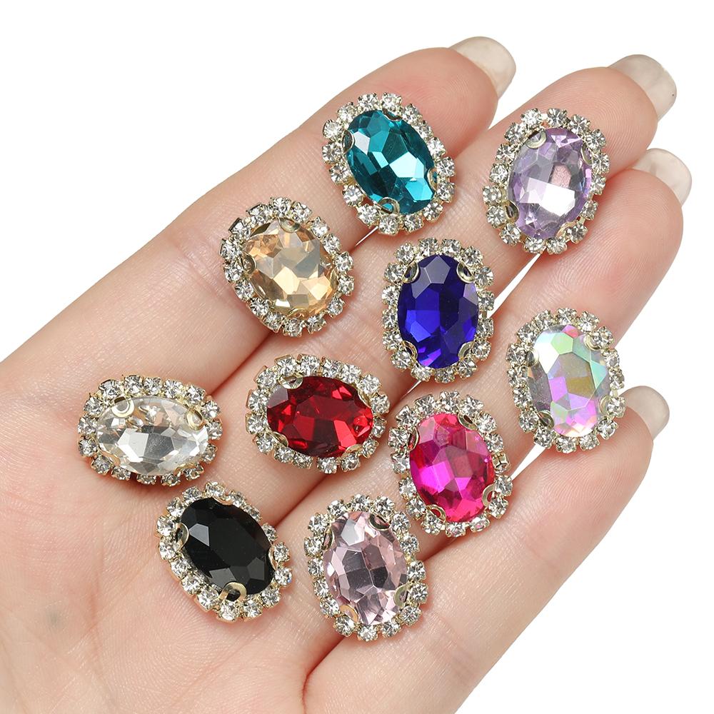 10pcs/lot 18*14MM 4-hole Sewing Rhinestone Flatback Oval Buttons for Clothing Wedding Sewing Diy Jewelry Making Accessories