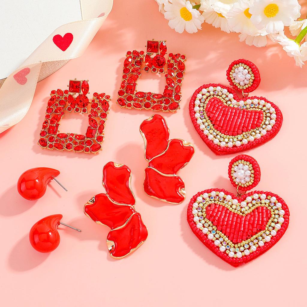Valentine's Day love handmade rice bead earrings petals geometric enamel stud earrings personalized fashion diamond earrings