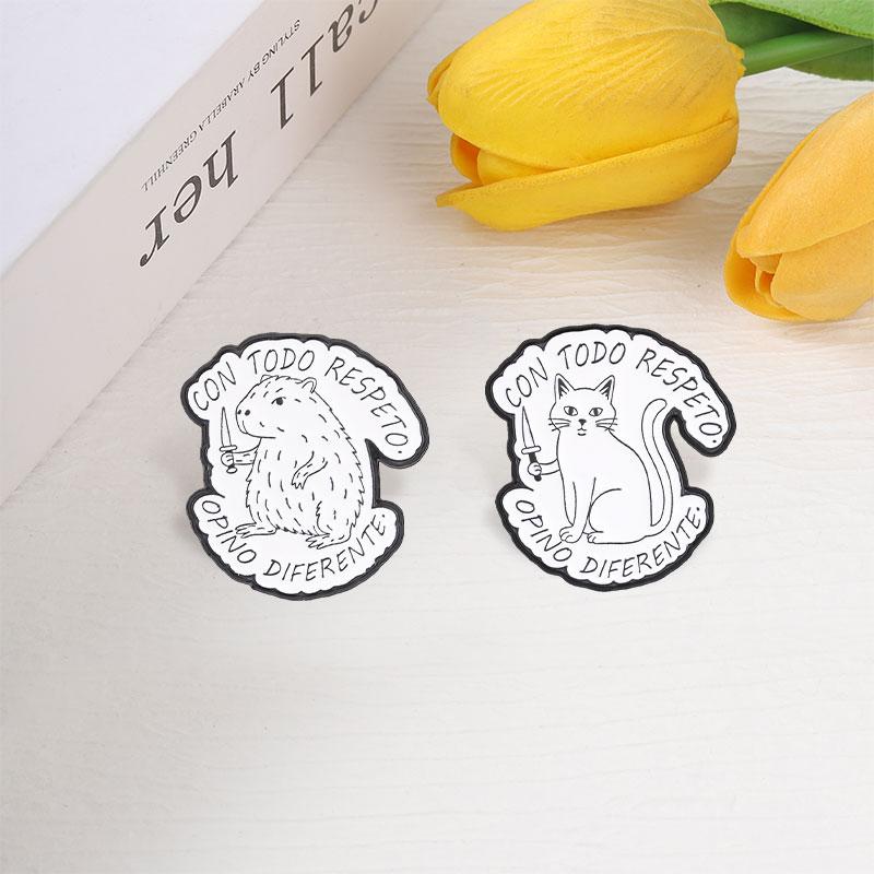 Cute Animal Capybara Cat with Knife Enamel Pins Con todo respeto opino diferente Spanish Quotes Brooch Lapel Badge Jewelry Gifts