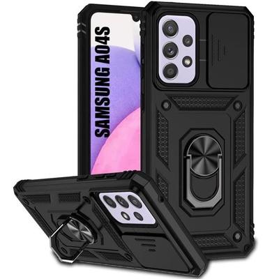 Case for Samsung A04s Black Hard Camera Cover Ring Stand Shockproof